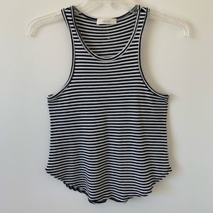 Poetry Striped Black and White High Neckline Flounce Basic Tank Top
